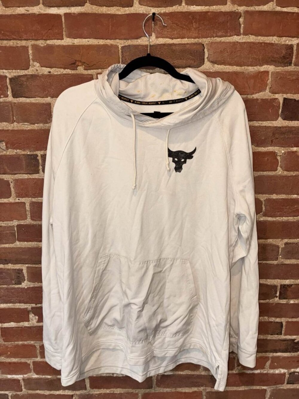 Under Armour Project Rock Hoodie Men 2XL White Brahma Bull Sweatshirt